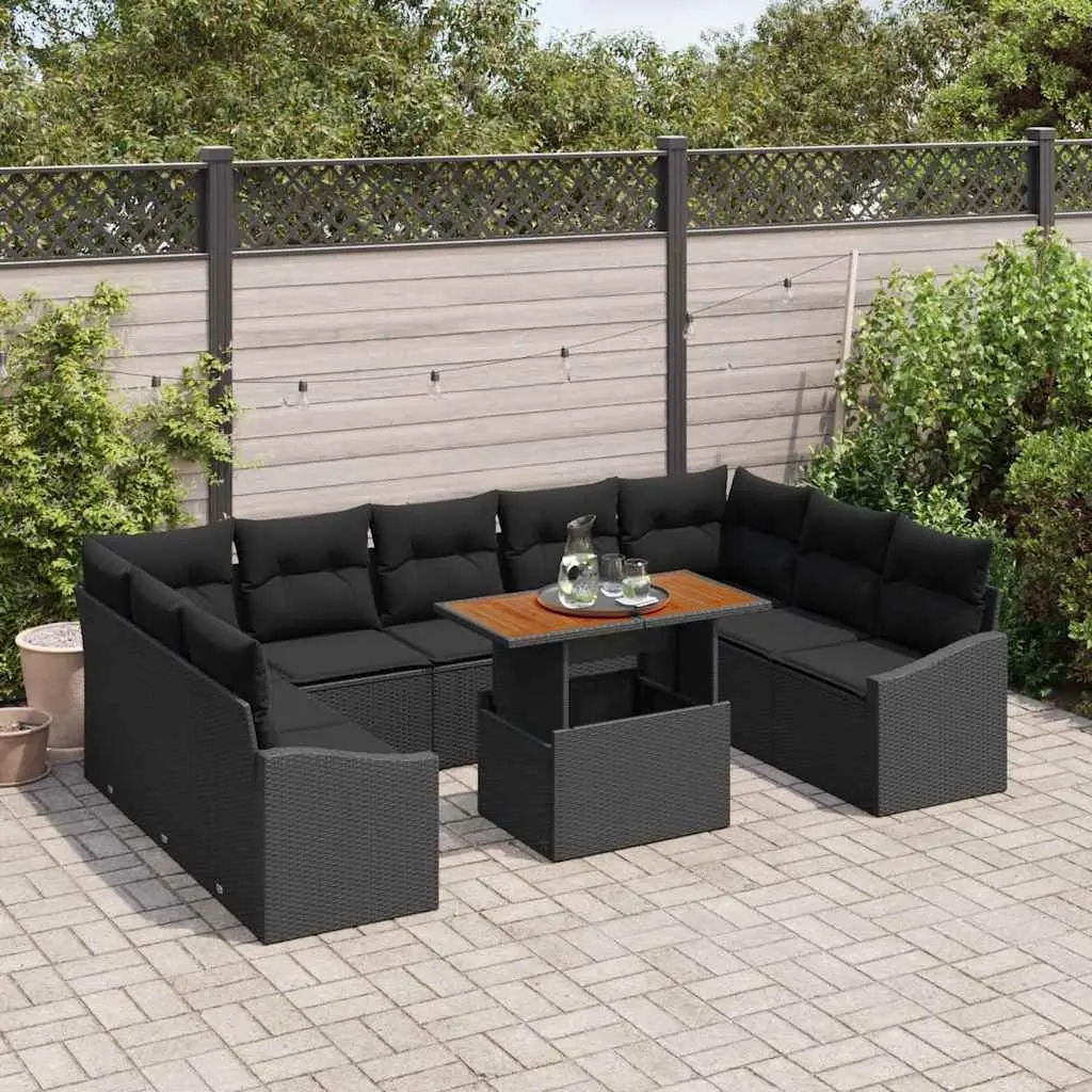 Garden Sofa Set Modular Sectional 10 Piece Outdoor Furniture Storage Black