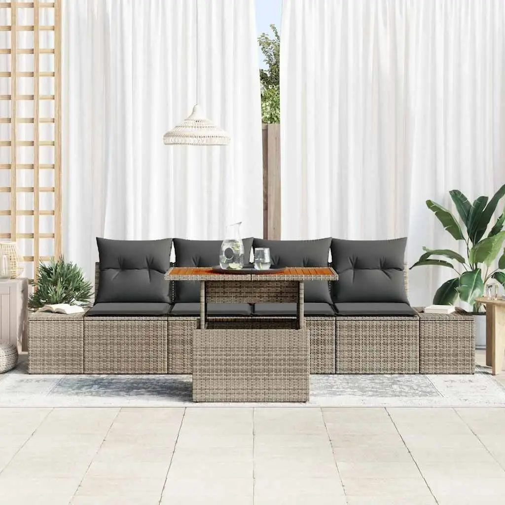 Outdoor Lounge Furniture Set Grey Poly Rattan 5 Pieces with Integrated Storage and Cushions