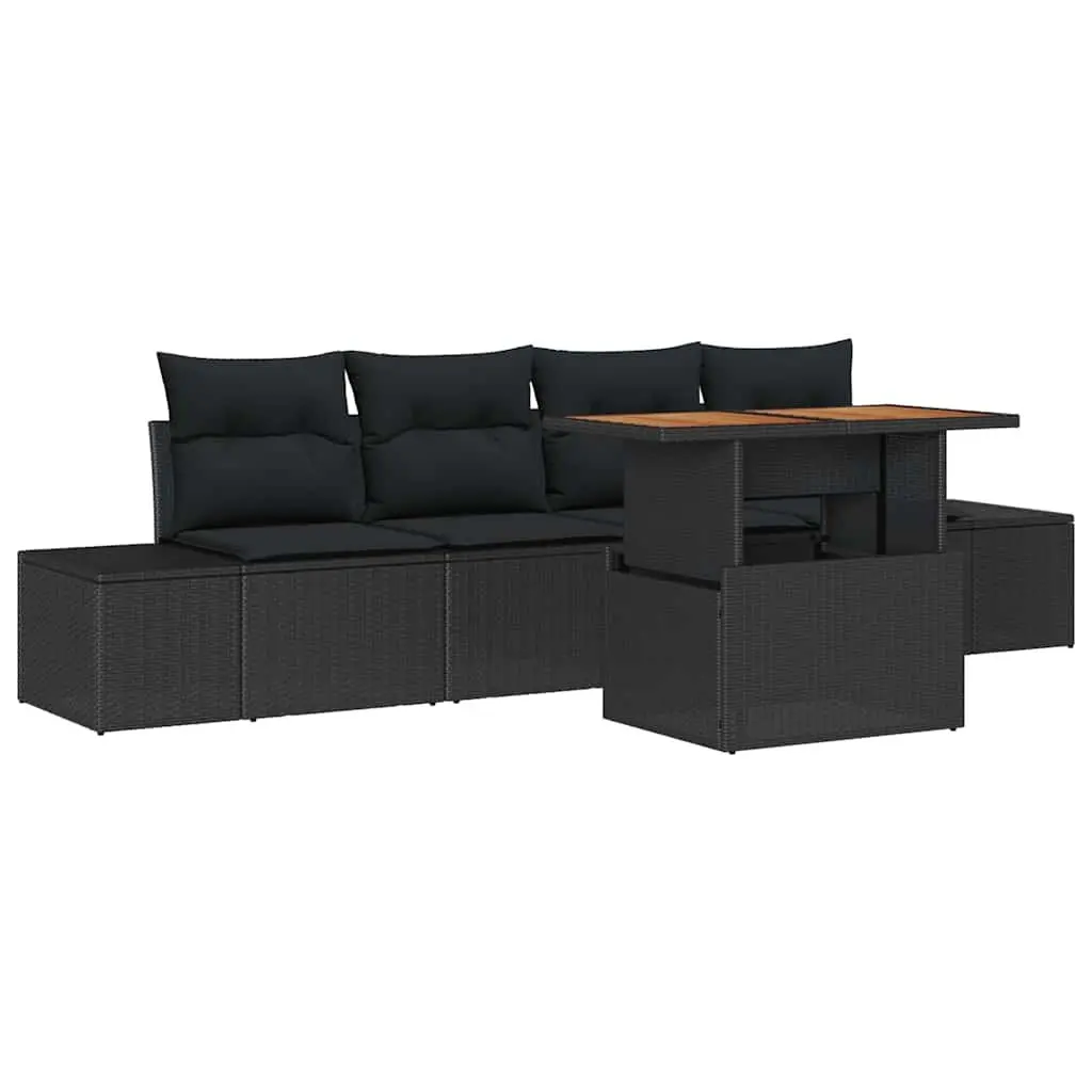 Garden Sofa Set Poly Rattan 5 Piece Outdoor Furniture Patio Lounge with Storage Black