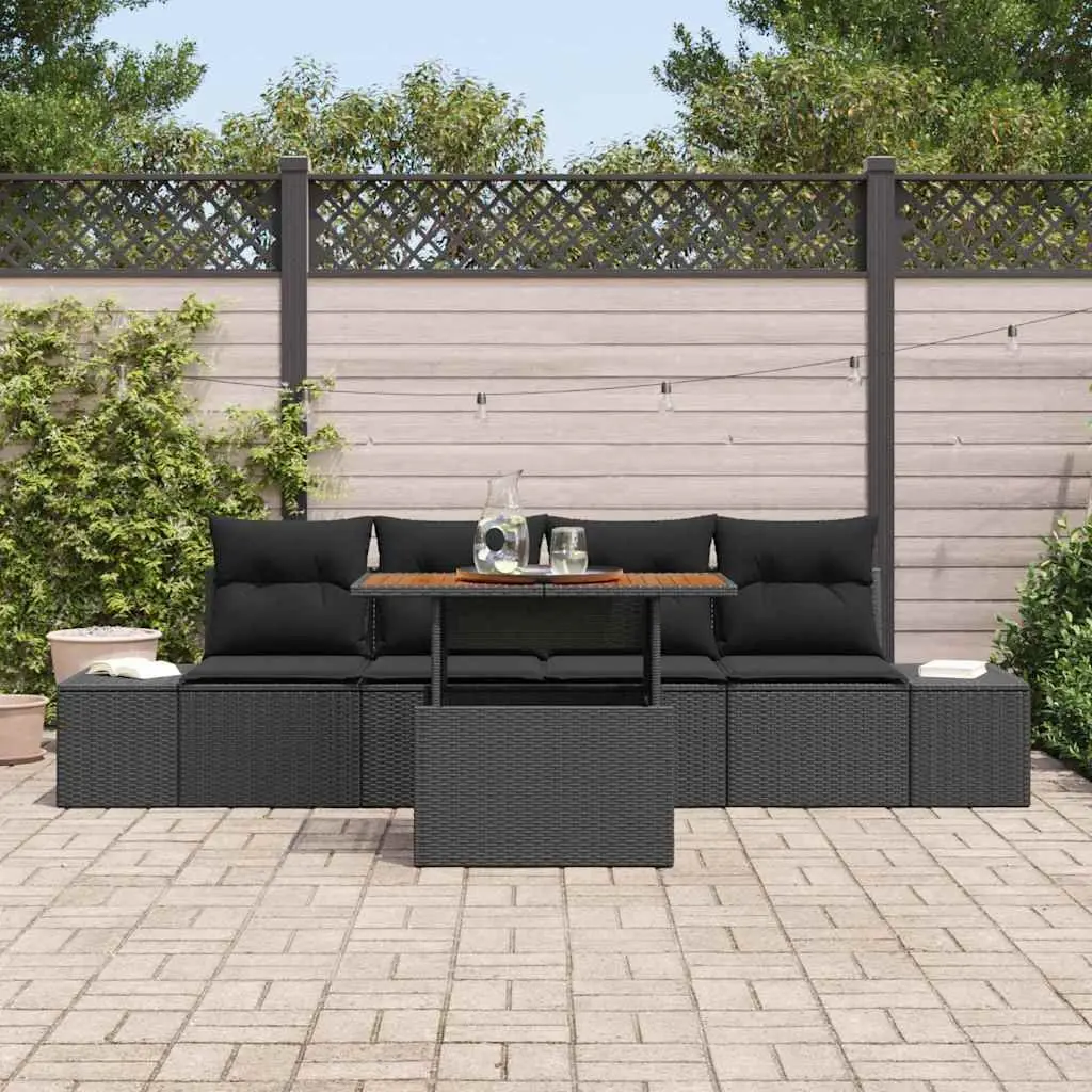 Garden Sofa Set Poly Rattan 5 Piece Outdoor Furniture Patio Lounge with Storage Black