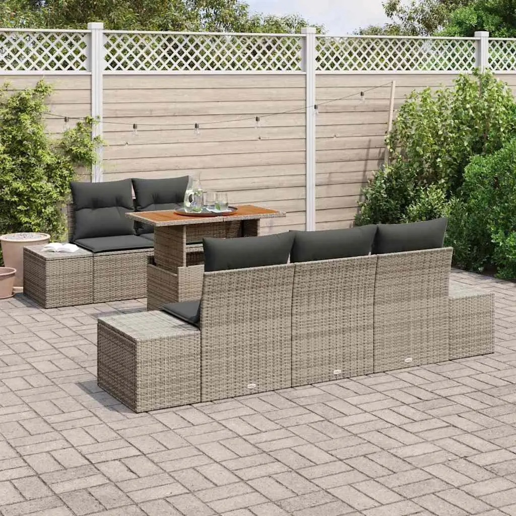 Garden Sofa Set Modular Poly Rattan 6 Pieces Grey Outdoor Furniture with Storage Cushions