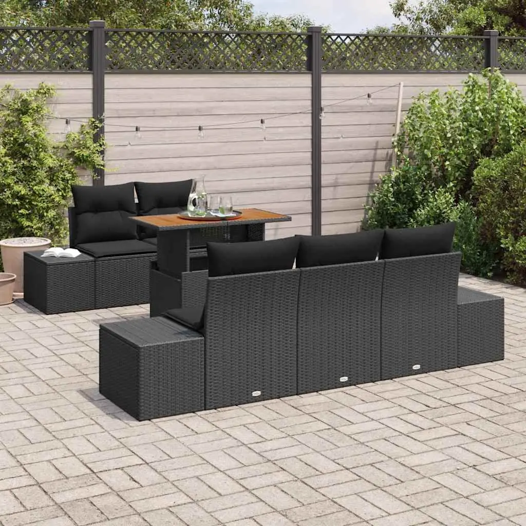 Garden Sofa Set 6 Pieces Modular Outdoor Furniture Black Poly Rattan with