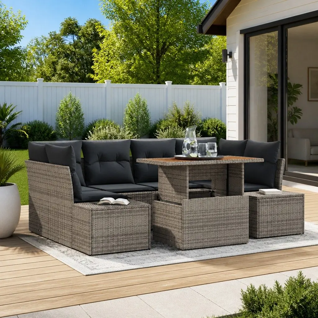 Garden Sofa Set Poly Rattan 7 Piece Modular Outdoor Furniture Grey