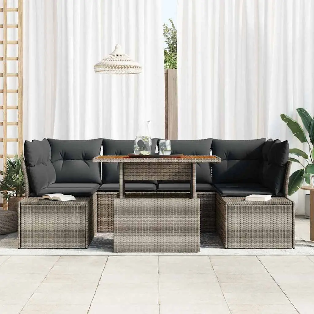 Garden Sofa Set Poly Rattan 7 Piece Modular Outdoor Furniture Grey