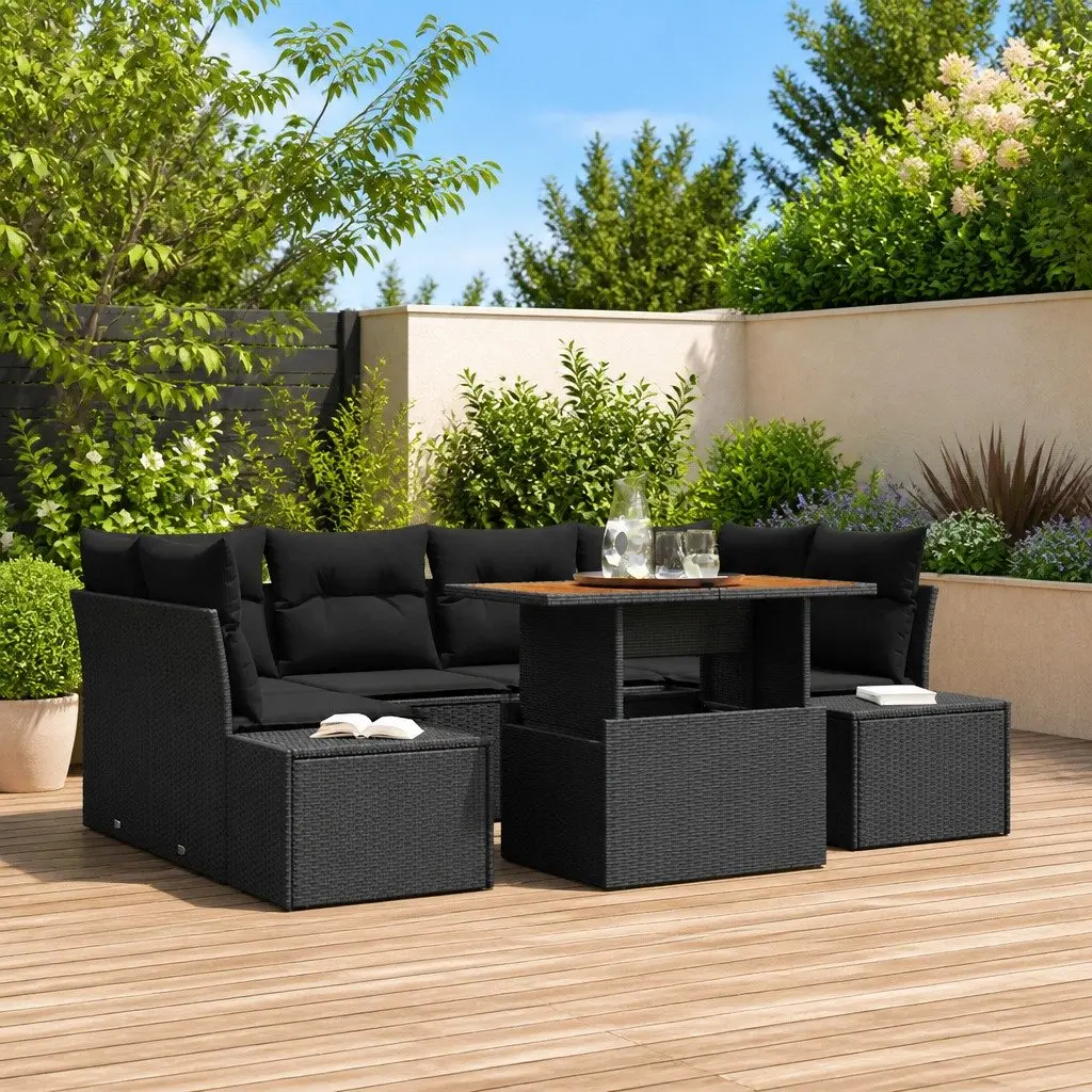 Garden Sofa Set Rattan Modular 7 Piece Outdoor Furniture Black