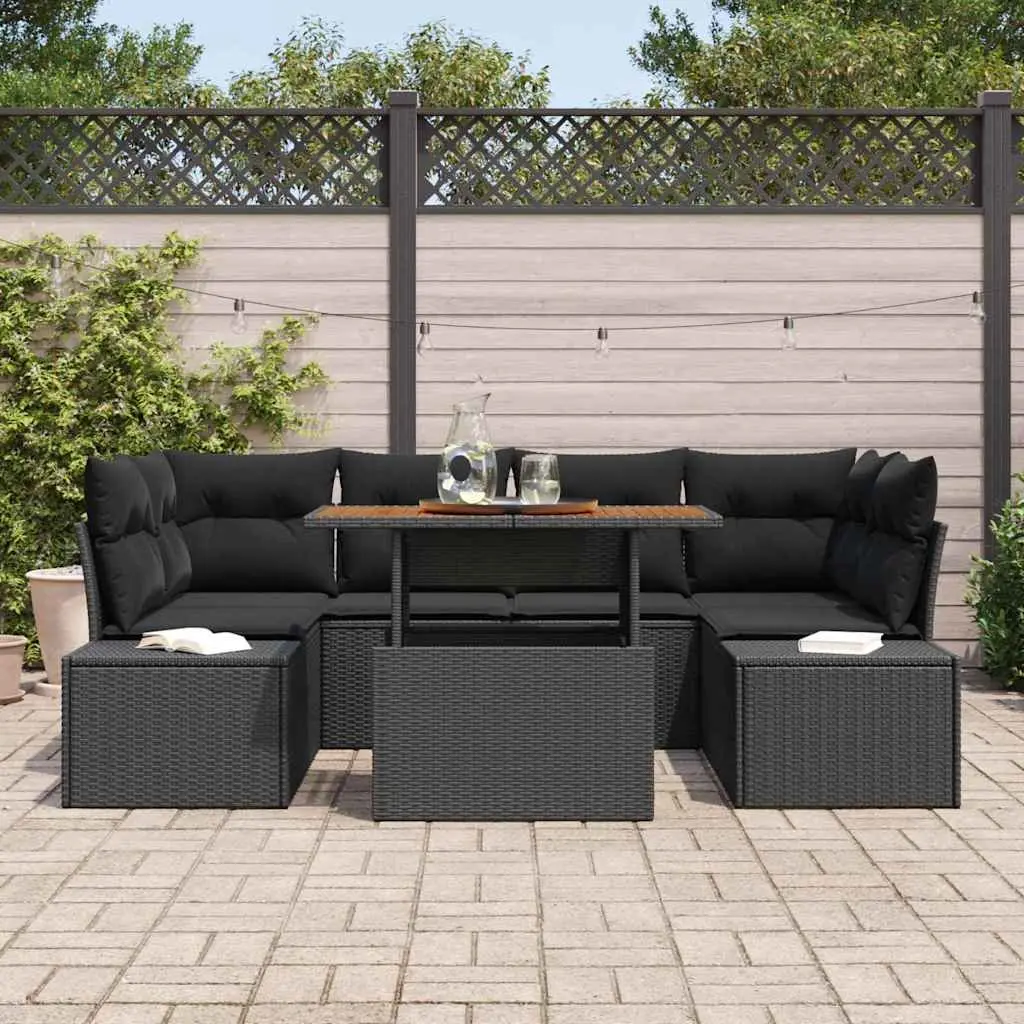 Garden Sofa Set Rattan Modular 7 Piece Outdoor Furniture Black