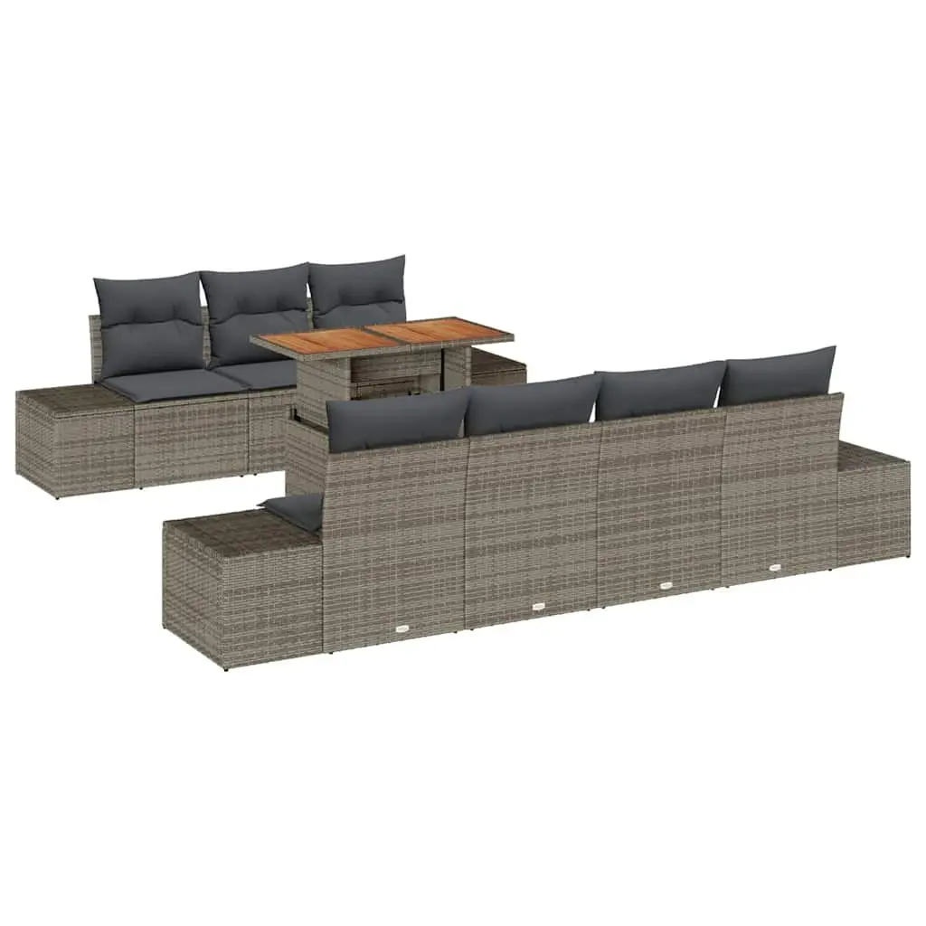 Garden Sofa Set Poly Rattan 8 Pieces Grey Outdoor Furniture with Storage