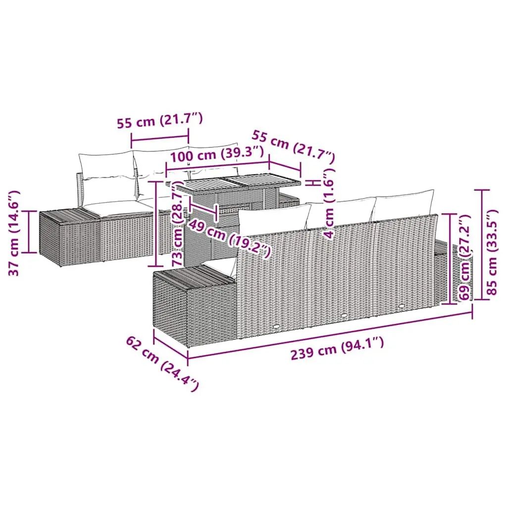 Garden Sofa Set Poly Rattan 8 Pieces Grey Outdoor Furniture with Storage