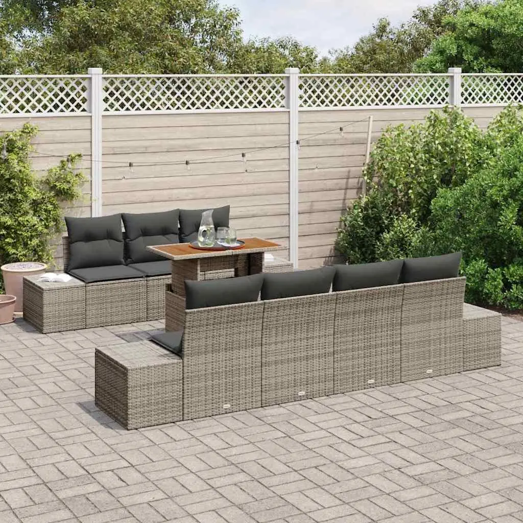 Garden Sofa Set Poly Rattan 8 Pieces Grey Outdoor Furniture with Storage
