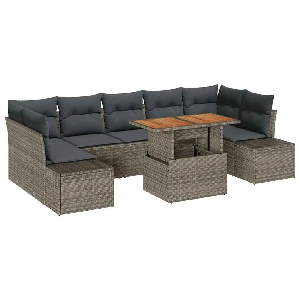 8 Piece Modular Outdoor Sofa Set Grey Poly Rattan with Hidden Storage and Adjustable Backrest