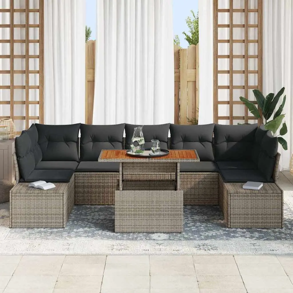 8 Piece Modular Outdoor Sofa Set Grey Poly Rattan with Hidden Storage and Adjustable Backrest