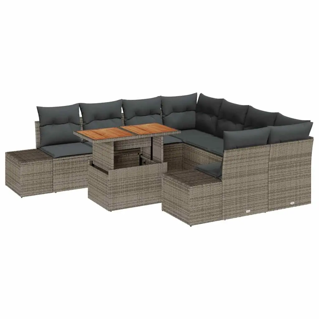 Garden Sofa Set Poly Rattan 9 Piece Modular Outdoor Furniture Grey with Storage