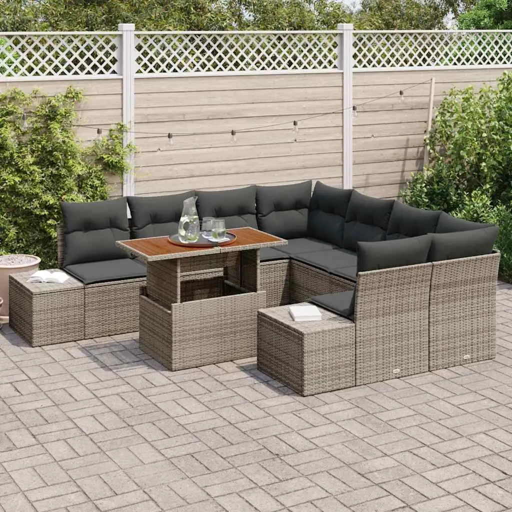 Garden Sofa Set Poly Rattan 9 Piece Modular Outdoor Furniture Grey with Storage