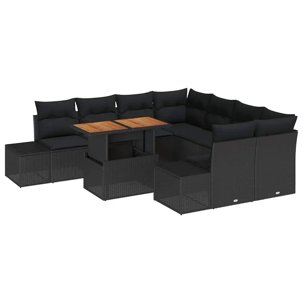 Garden Sofa Set 9pcs Modular Outdoor Furniture Black Poly Rattan with Storage