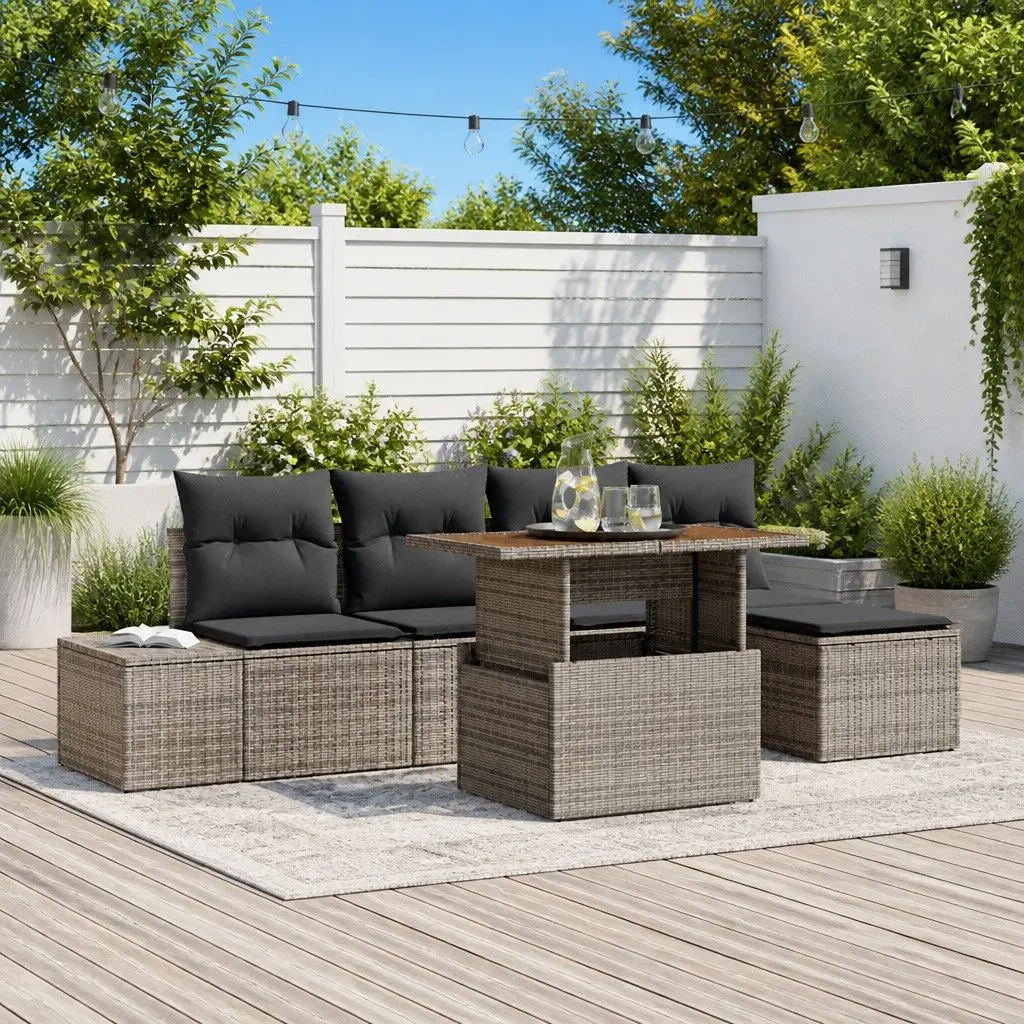 Garden Sofa Set 6 Pieces Poly Rattan Outdoor Furniture Grey with Storage Table