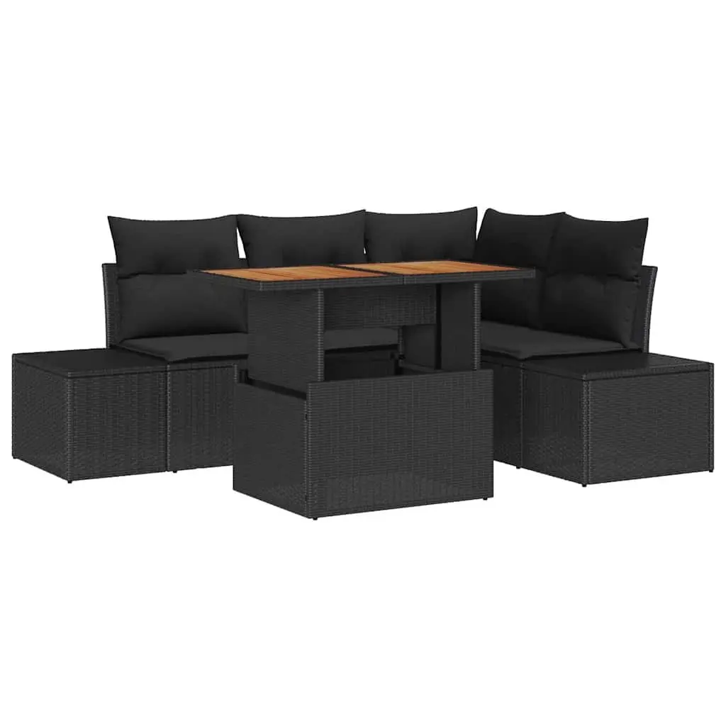 Outdoor Garden Sofa Set Poly Rattan 5 Pieces Black Modular Furniture with Storage