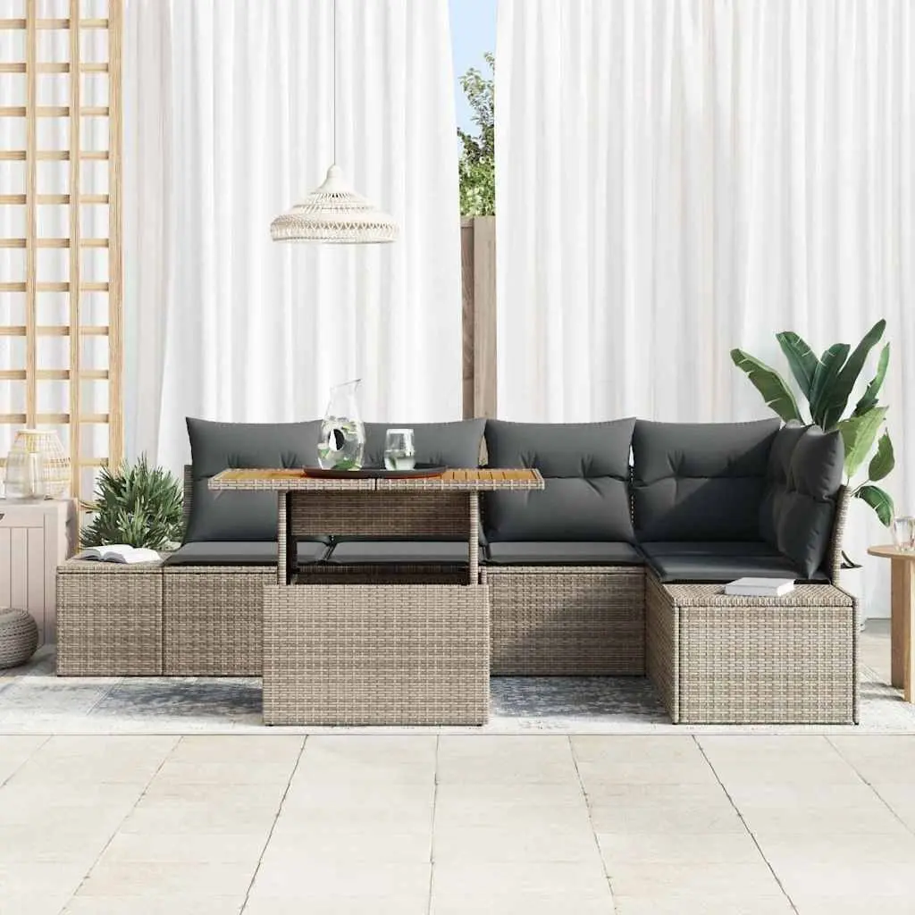 Garden Sofa Set Modular Poly Rattan 6 Piece Outdoor Furniture Grey