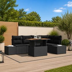 Garden Sofa Set 6 Piece Outdoor Furniture Black Poly Rattan Modular Storage