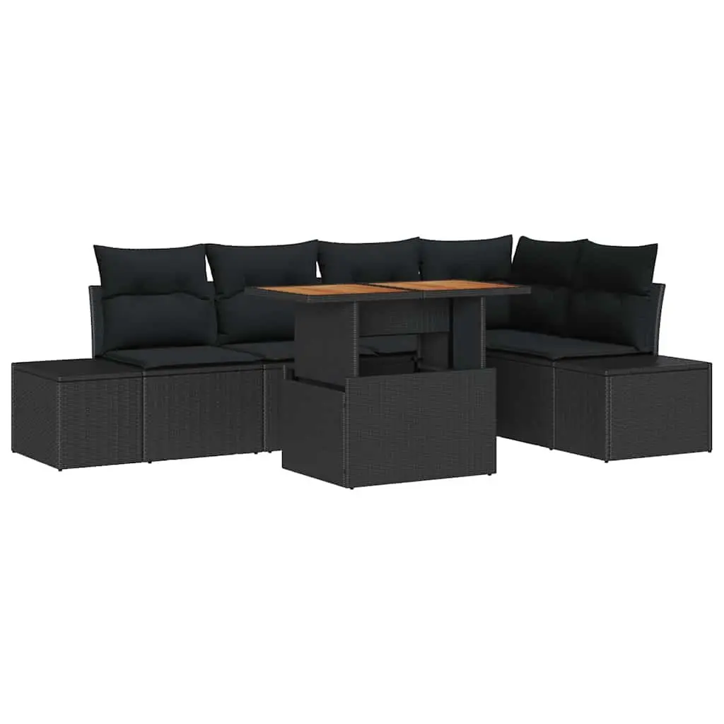 Garden Sofa Set Modular Poly Rattan 6 Piece Black Outdoor Furniture