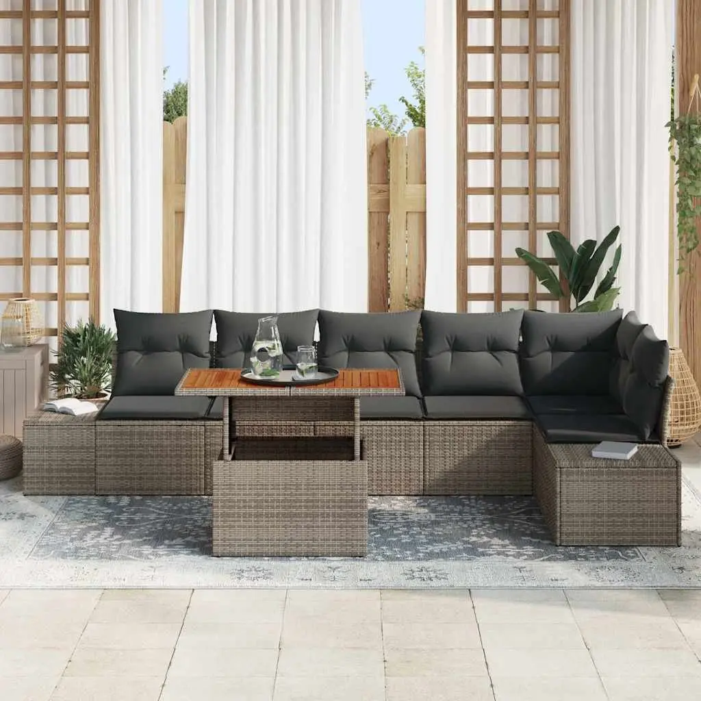Garden Sofa Set Modular Poly Rattan 7 Piece Outdoor Furniture Grey