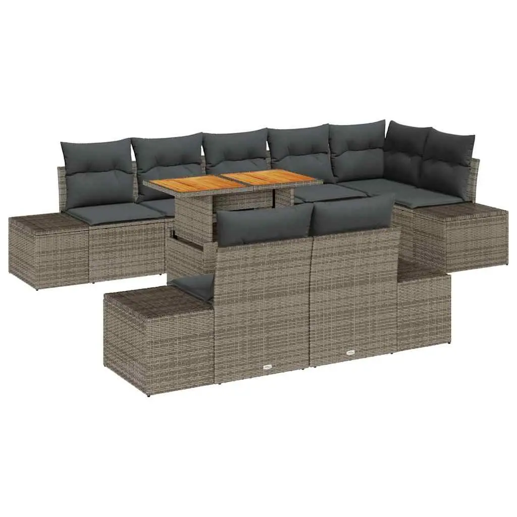 9 Piece Modular Outdoor Garden Sofa Set Grey Woven Poly Rattan Powder Coated Steel Frame with Foam Cushions and Storage Compartments