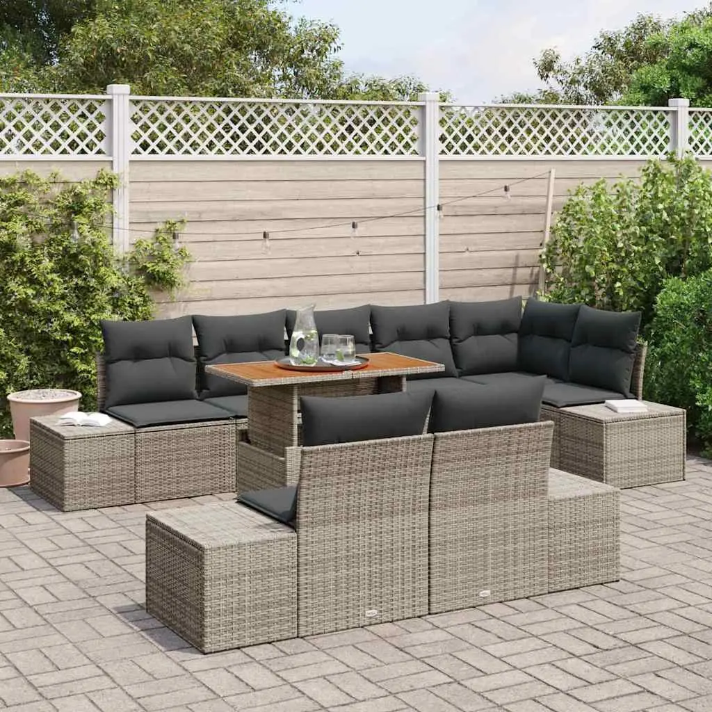 9 Piece Modular Outdoor Garden Sofa Set Grey Woven Poly Rattan Powder Coated Steel Frame with Foam Cushions and Storage Compartments