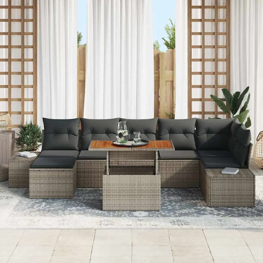 Garden Sofa Set Poly Rattan 8 Piece Outdoor Furniture Patio Sectional Grey