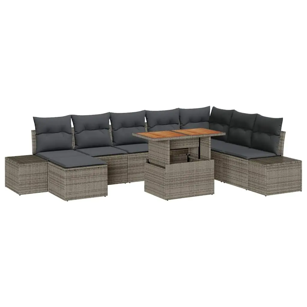 Garden Sofa Set Modular Sectional Poly Rattan 9 Piece Grey Outdoor Furniture with Storage