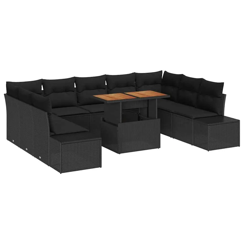 Garden Sofa Set Modular Poly Rattan 10 Piece Outdoor Furniture Black