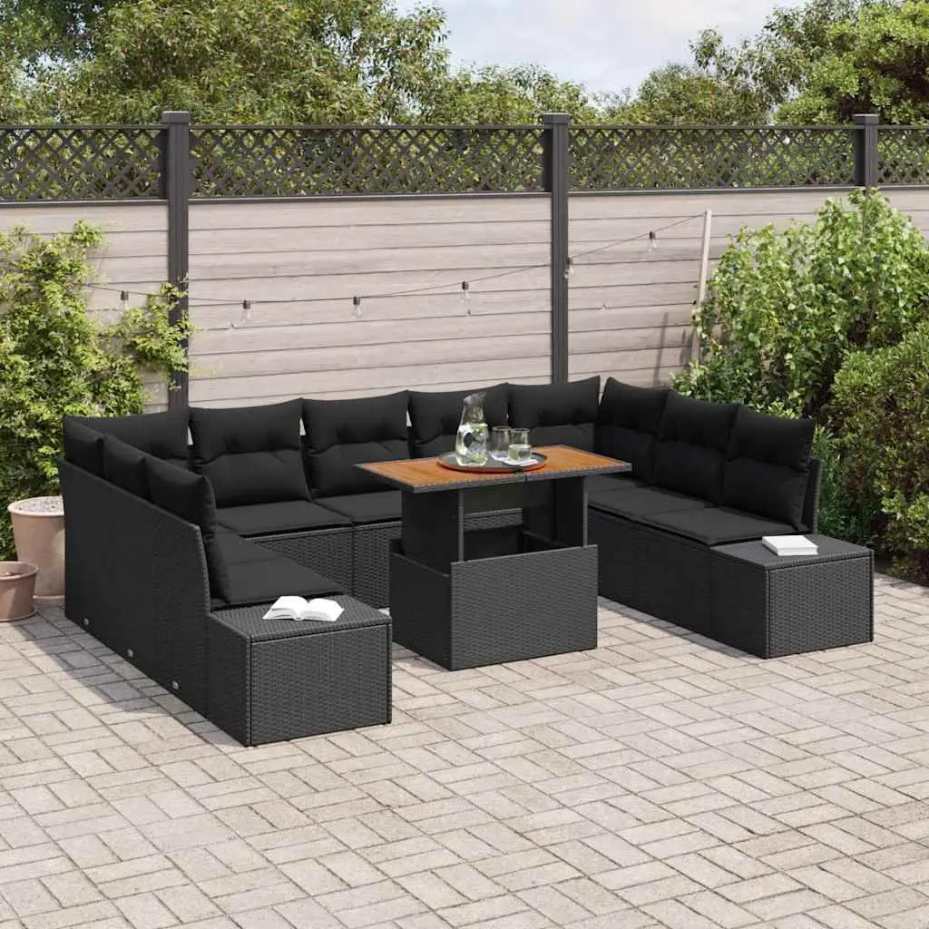 Garden Sofa Set Modular Poly Rattan 10 Piece Outdoor Furniture Black