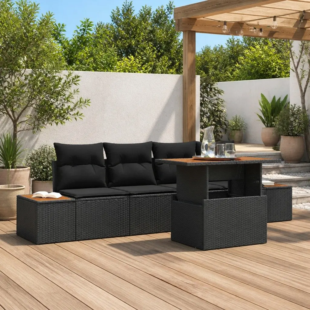 5 Piece Outdoor Garden Sofa Set Modular Poly Rattan Black with Storage