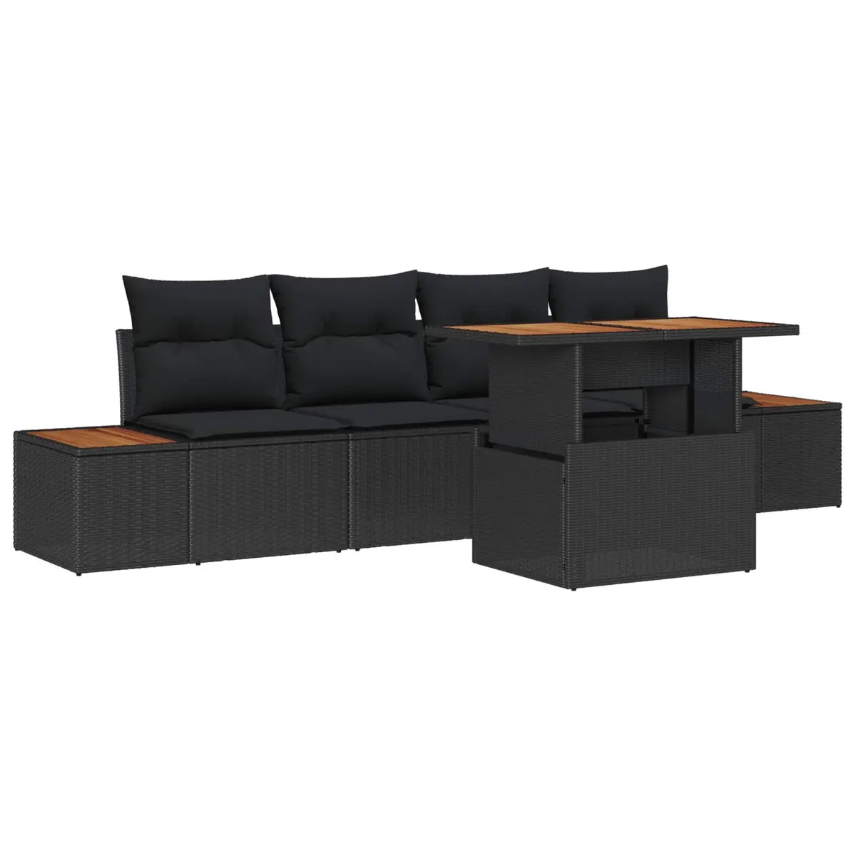 5 Piece Outdoor Garden Sofa Set Modular Poly Rattan Black with Storage