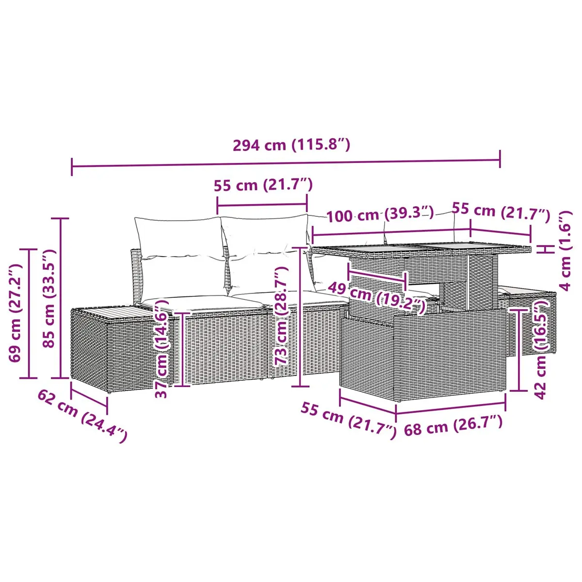 5 Piece Outdoor Garden Sofa Set Modular Poly Rattan Black with Storage