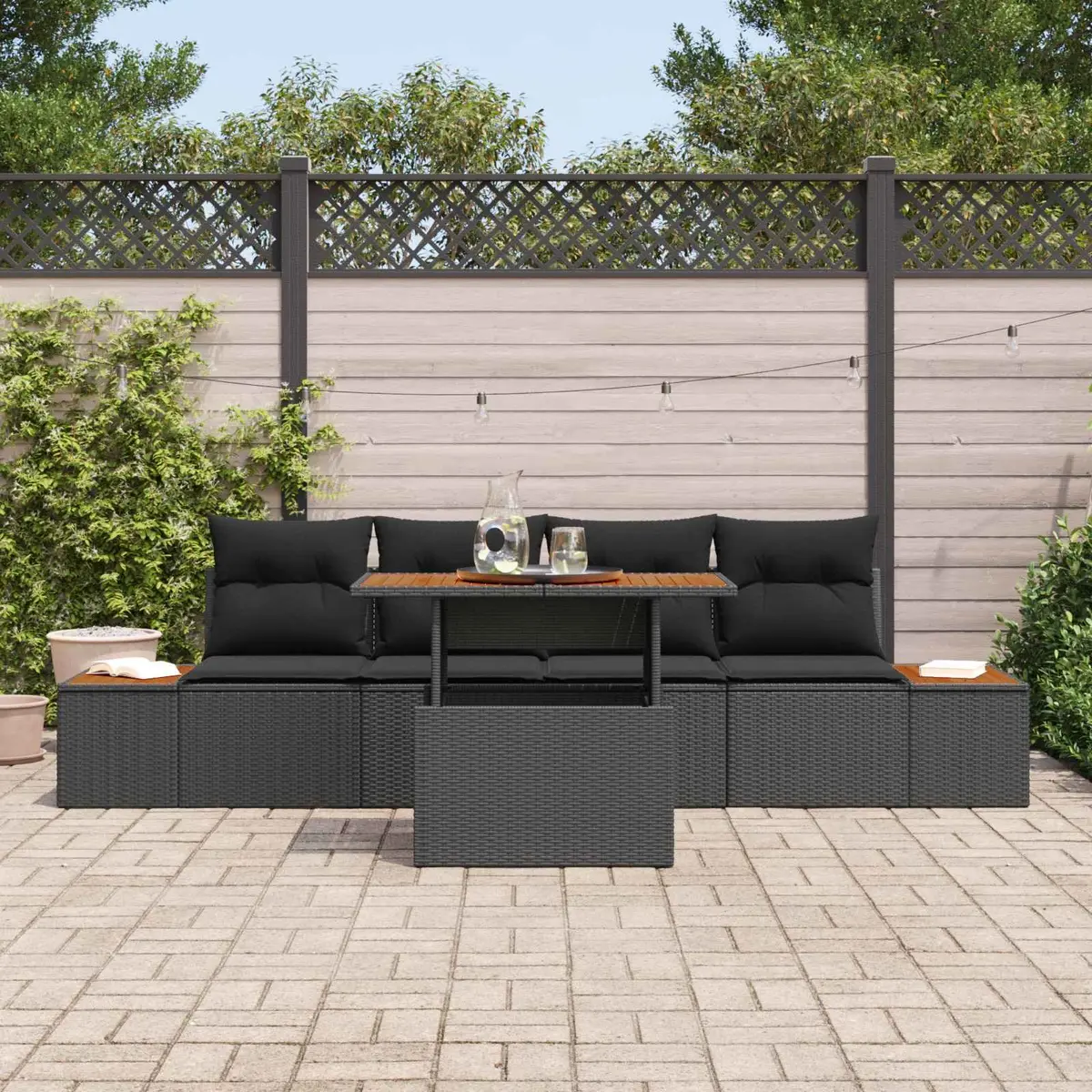 5 Piece Outdoor Garden Sofa Set Modular Poly Rattan Black with Storage