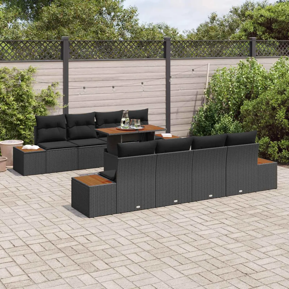 Garden Sofa Set Modular Outdoor Furniture 9 Piece Storage Black