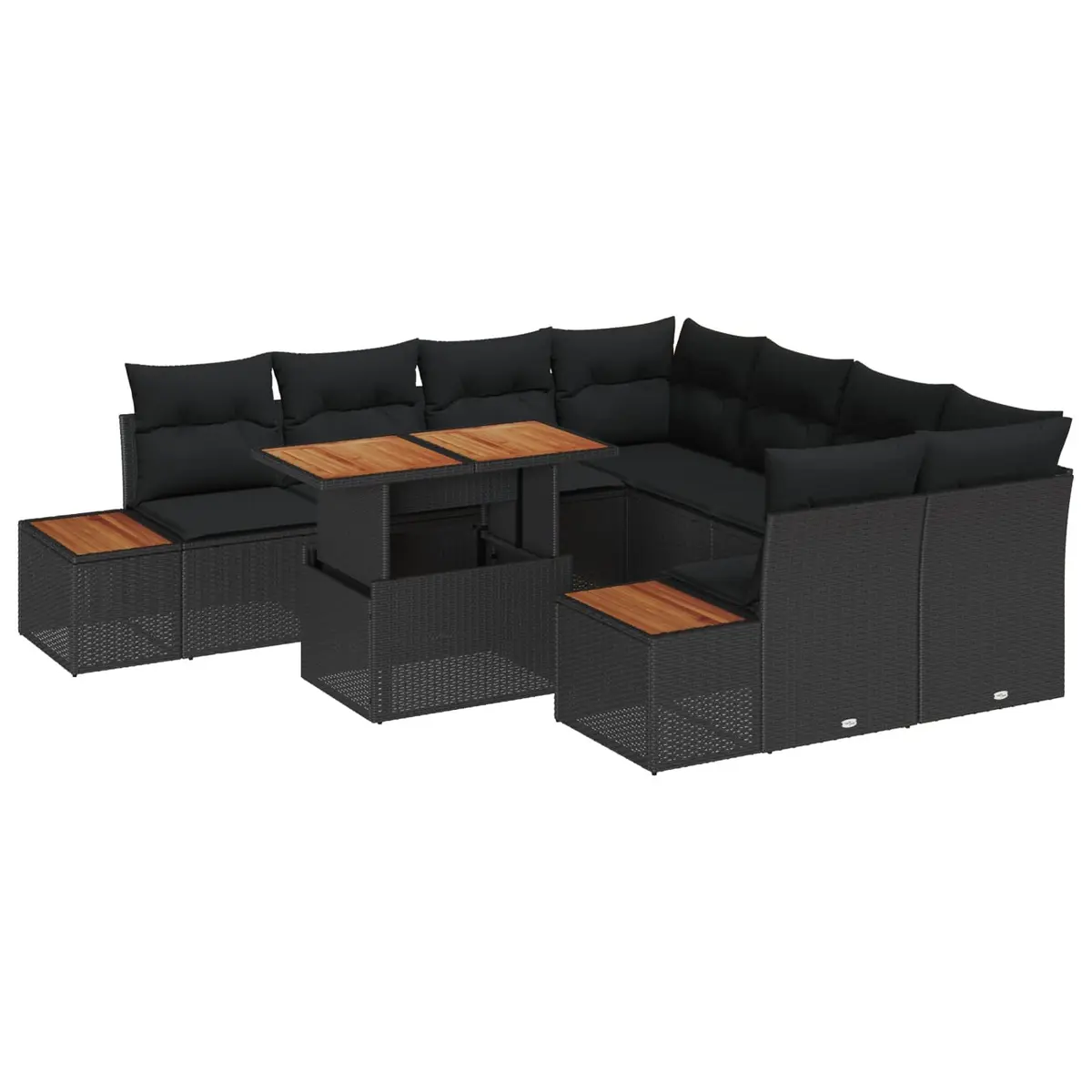 Outdoor Sofa Set 9 Piece Poly Rattan Black Furniture with Storage