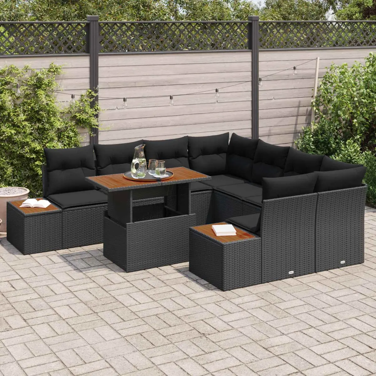 Outdoor Sofa Set 9 Piece Poly Rattan Black Furniture with Storage