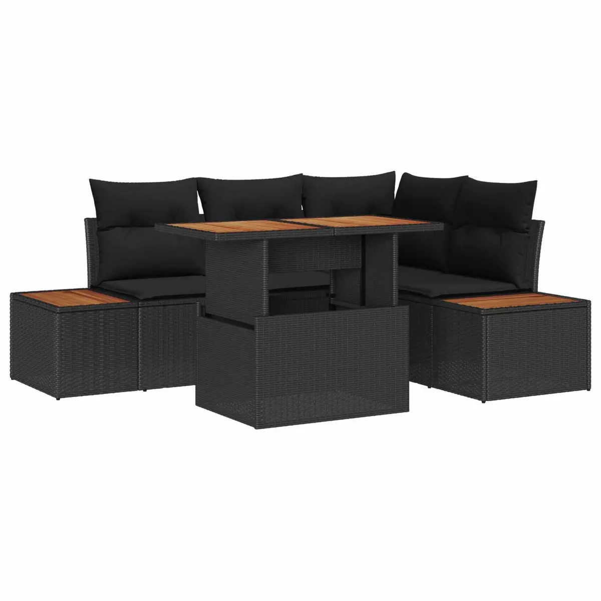 5 Piece Modular Outdoor Garden Sofa Set Black Poly Rattan Furniture with Storage