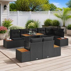Outdoor Garden Sofa Set 9 Piece Modular Seating with Storage Black Poly Rattan