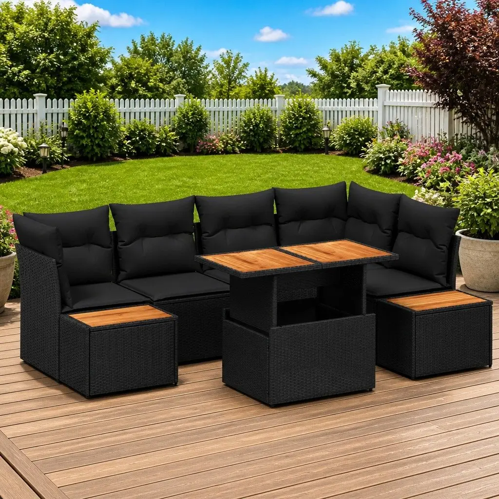 10 Piece Modular Garden Sofa Set Poly Rattan with Storage Black Outdoor Patio Furniture