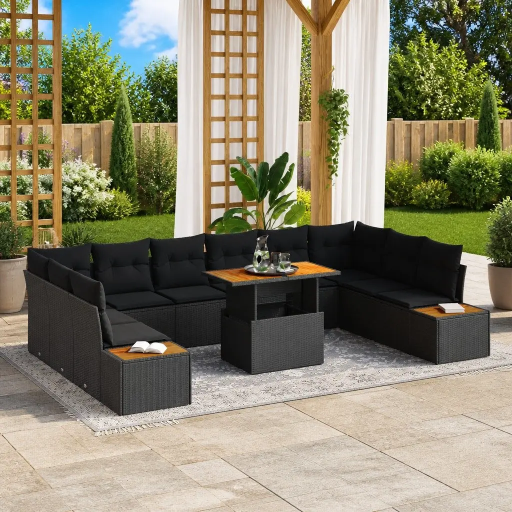Outdoor Sofa Set Poly Rattan 11 Piece Modular Seating Black