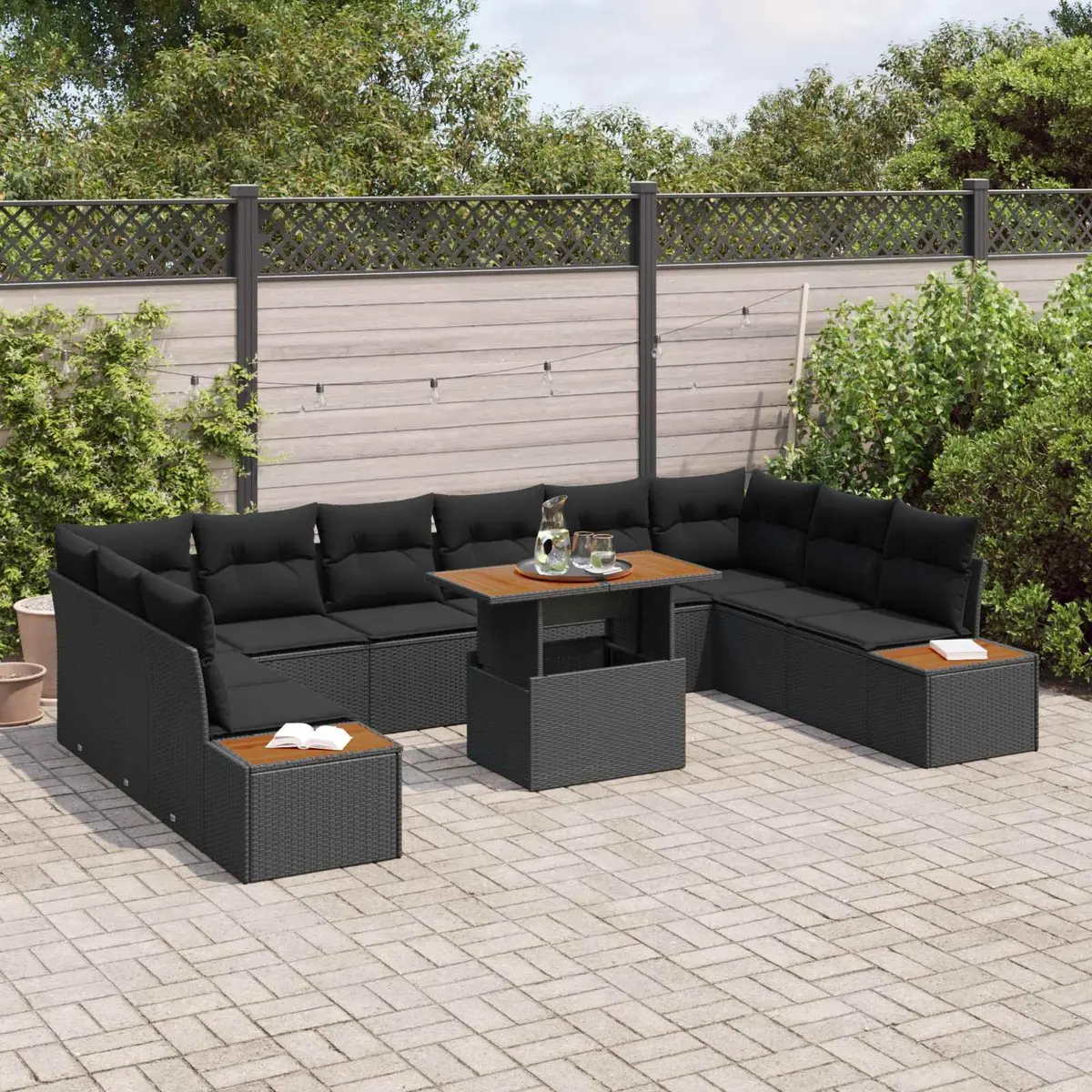 Outdoor Sofa Set Poly Rattan 11 Piece Modular Seating Black