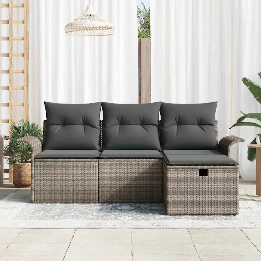 Modular Garden Sofa Set Poly Rattan 4 Pieces Grey Weather Resistant