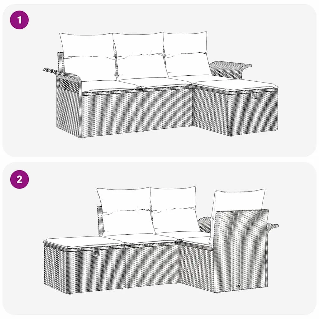 Modular Garden Sofa Set Poly Rattan 4 Pieces Grey Weather Resistant