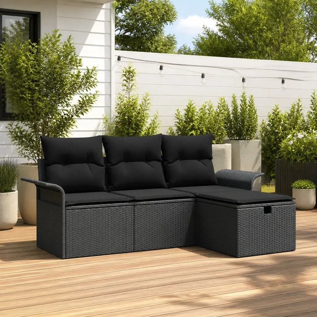 4-Piece Modular Outdoor Sofa Set in Black