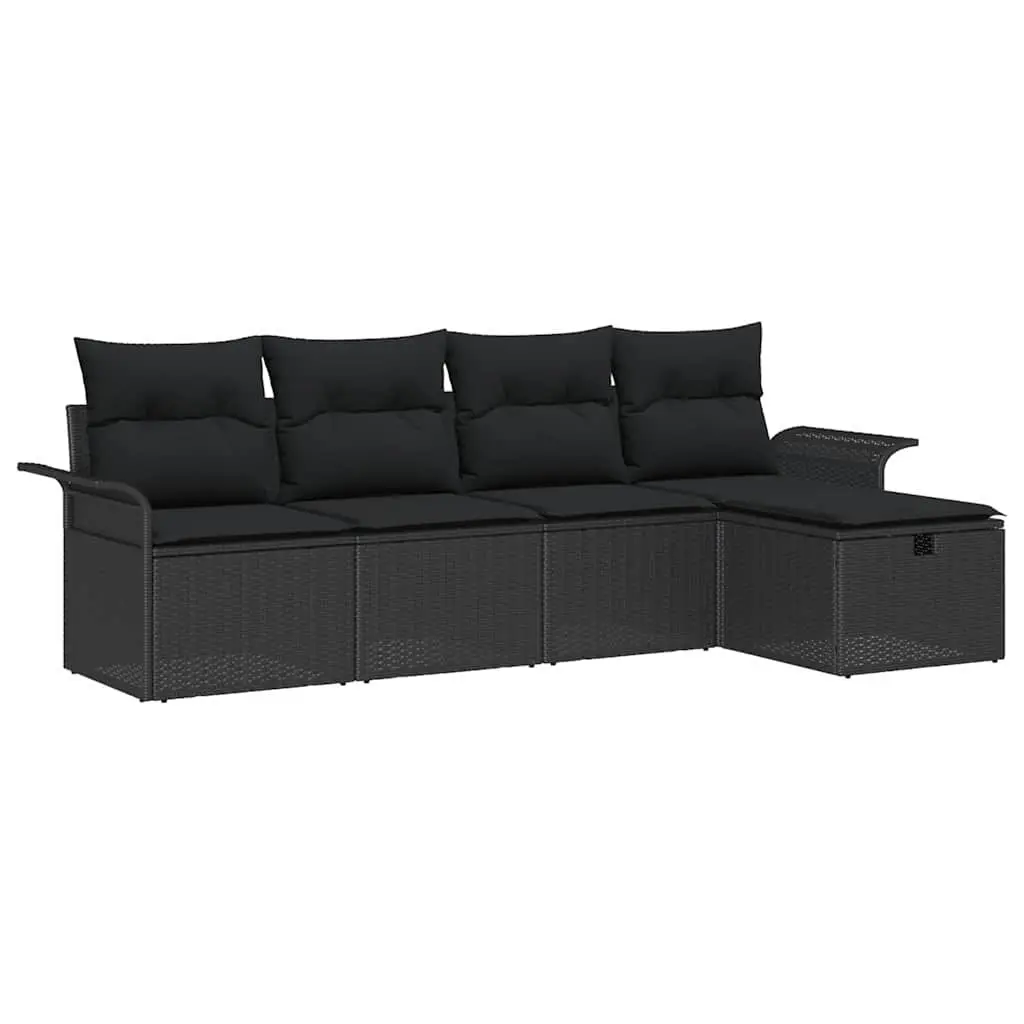 5 Piece Modular Sofa Set Outdoor Poly Rattan Black with Cushions Adjustable Table