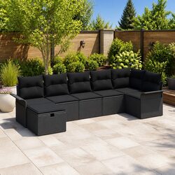 Outdoor Garden Sofa Set 7pc Modular Poly Rattan Black with Cushion Adjustable