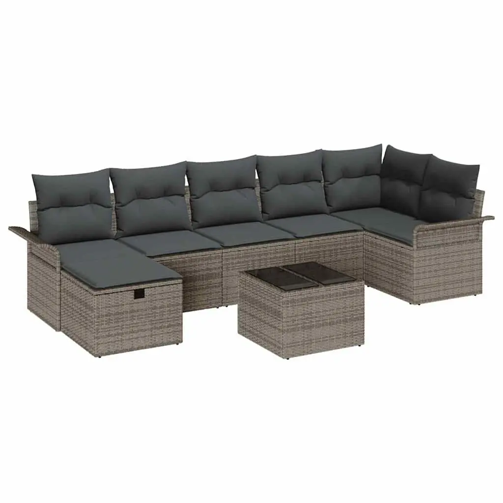 Modular Garden Sofa Set 8 Piece Grey Poly Rattan Outdoor Furniture