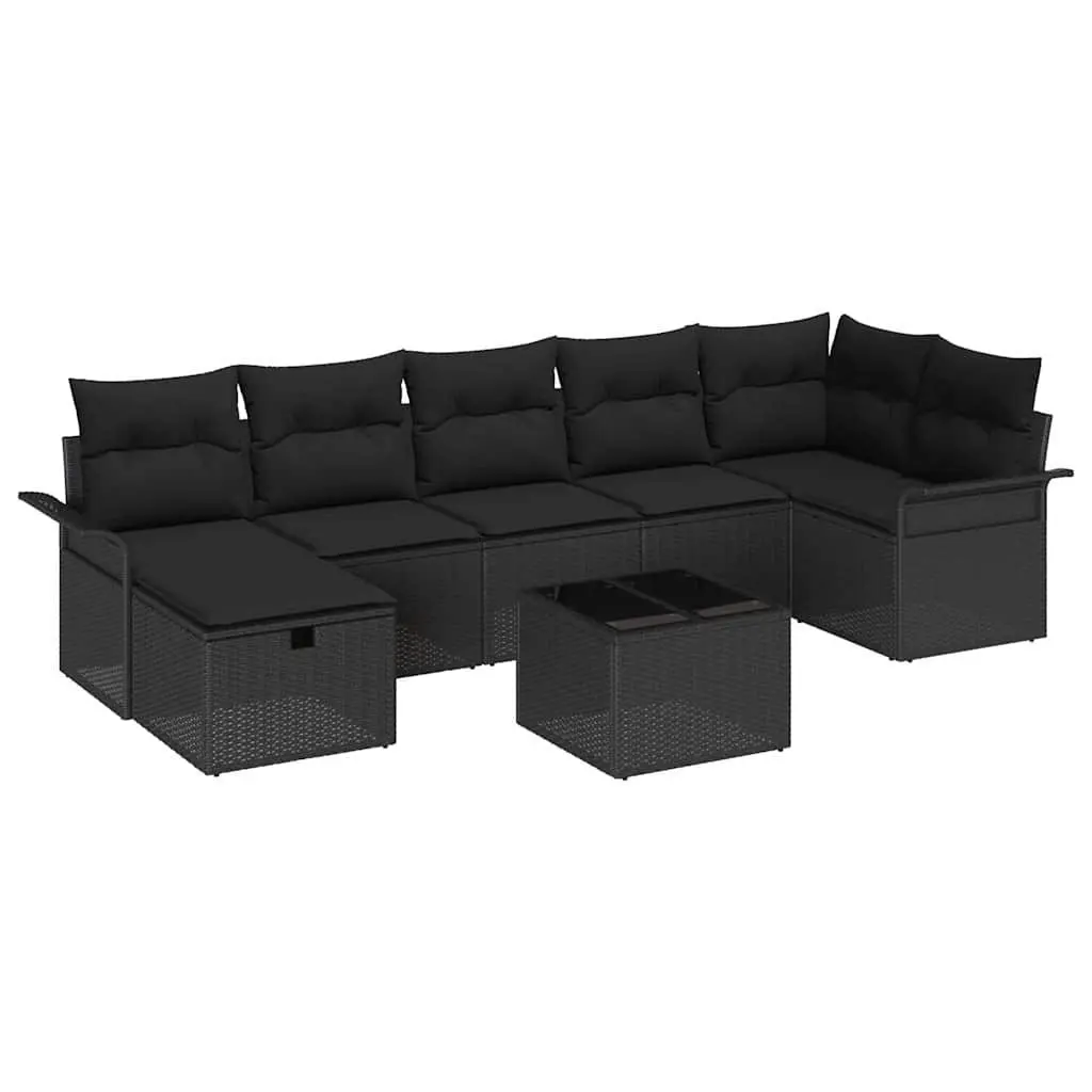 Modular Black Poly Rattan Outdoor Patio Sofa Set 8 Pieces with Adjustable Table