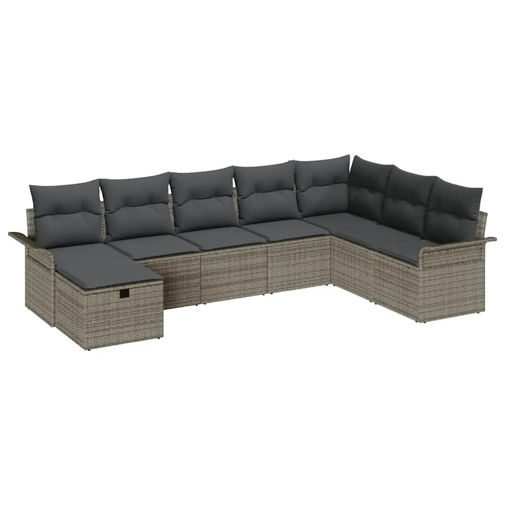 Garden Sofa Set Poly Rattan Modular 8 Piece Grey Outdoor Seating with Cushions